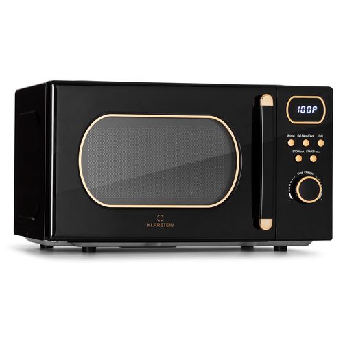 Klarstein Mikrowelle mit Grill, 800 Watt Mikrowelle Klein, 3-in-1Edelstahl-Mikrowelle Schwarz, Kleine 20 Liter Mikrowelle mit Auftau- und Pizzafunktion, Drehteller, Platzsparend, Einfach zu Bedienen