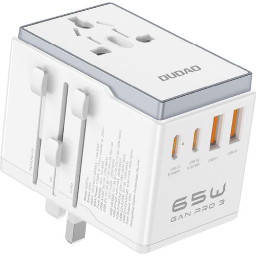 Dudao Reiseadapter 65 W EU/US/JP/AUS/UK 2x USB-C 2x USB-A - Weiß