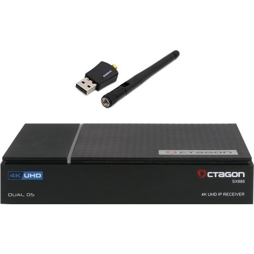 Octagon SX888 V2 4K UHD Dual OS IP-Receiver mit 600Mbit/s WLAN Stick (Linux E2 & Define OS, USB 2.0)