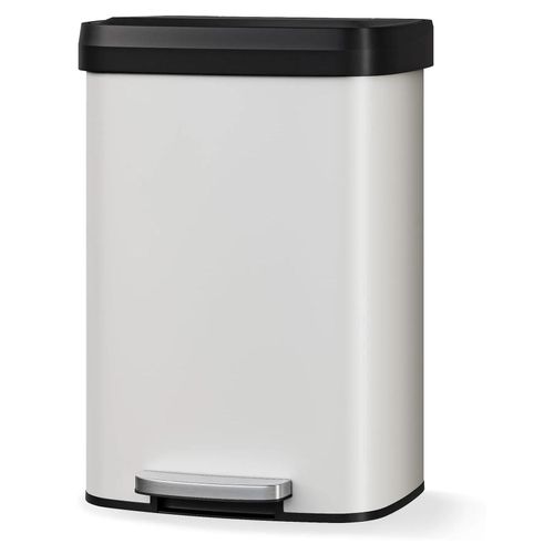 Mülleimer - Küchenabfalleimer - 50 l - Geruchsdichter Deckel - Soft-Close-Deckel - Edelstahl - Pedal - Weiß