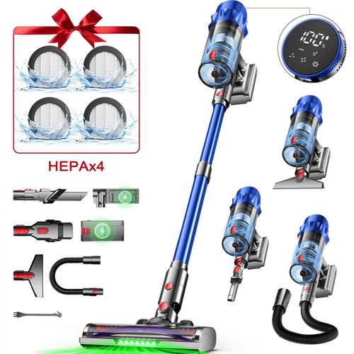 Hiazurm Akku Staubsauger,Staubsauger kabellos mit Touchscreen, HEPAx4, Schlauchbürste, Staubsauger, Anti-Tangle-Staubsauger