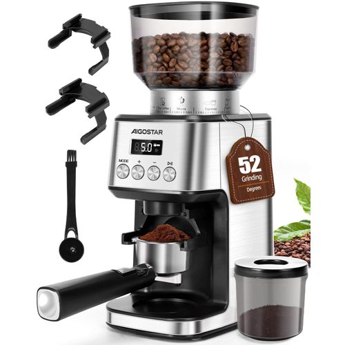 Aigostar Elektrisch Kaffeemühle für Siebträger, mit 52 Mahleinstellungen