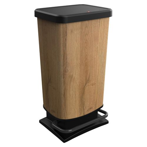 Rotho Paso Mülleimer Küche 40 L Tretmülleimer mit Deckel im Holz-Dekor