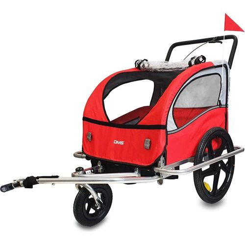 DMS® Fahrradanhänger 2in1 Kinderanhänger Fahrrad Anhänger Jogger Radanhänger Rot