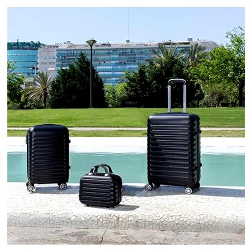 Koffer & Trolleys Set mit 4 Rollen | Hartschalen-Koffer, Kofferset, Reisekoffer 5 kg, 13 kg & 18 kg | ABS-Koffer klein, mittelgroß & groß in Schwarz