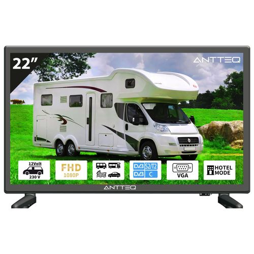 ANTTEQ AE22F5C-T21 - 22 Zoll Full HD Fernseher - 12V / 230V Camping TV - Ohne Smart TV - DVB-T2/S2/C - HDMI, SCART & USB