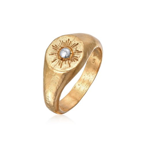 Siegelring HAZE & GLORY "Ring Siegelring - Sun Lover 925 Silber" Gr. 62, gold, Fingerringe, Herren, 62, Silber 925 (Sterlingsilber), Siegelring