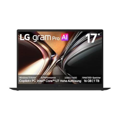 LG 17″ gram Pro Windows 11 Home mit Copilot+ PC Leichter Dual AI Laptop Intel® Core™ U7, IPS Display 17Z90UG.AU78GN