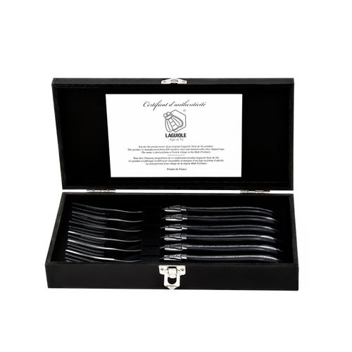 Laguiole Style de Vie Steakgabeln Luxury Line Schwarz Ebenholz 6 Stück