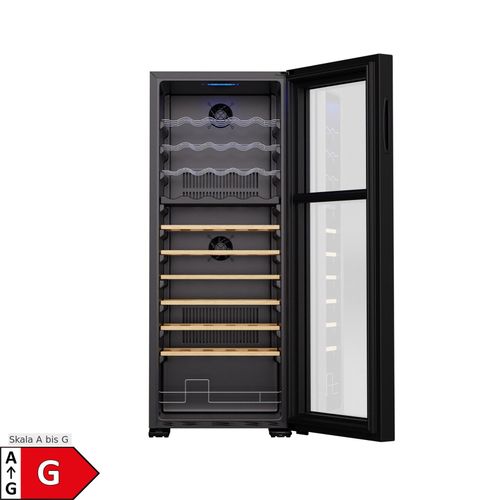 Bovella 55 Duo+ Weinkühlschrank 2-in-1 55 Flaschen 2 Zonen 9 Regale Touch Schwarz 55 Flaschen 2 Kühlzonen