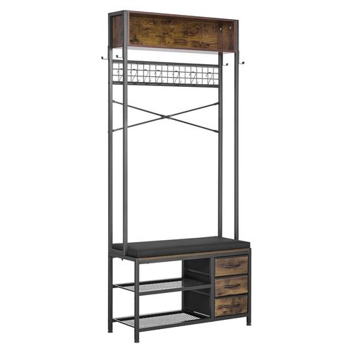 Garderobenständer, 1800 mm, mit Schuhbank und 3 Schubladen, 3-in-1-Freistehender Schuhregal-Aufbewahrungsorganizer mit Bücherregal und Drahtablage, Garderobenständer mit Stahlgestell für den Eingangsbereich, das Schlafzimmer und den Kleiderschrank