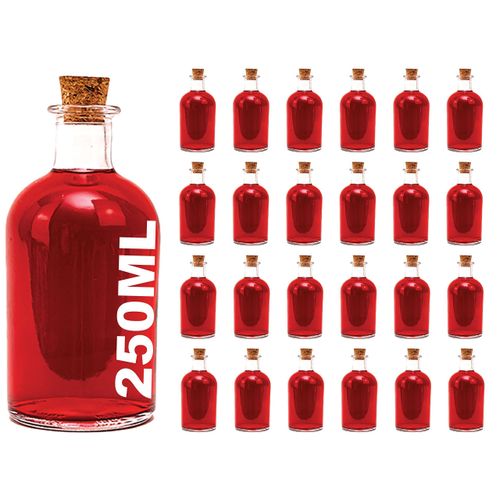 24 Apothekerflaschen 250 ml mit Korken, rund, 13,5 cm