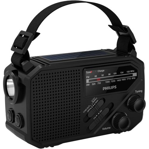 PHILIPS Notfallradio "TAR1609/00 Notfallradio Kurbelradio Solarradio", schwarz, B:15cm H:9cm T:6,8cm, Radios, Kurbelradio, LED-Leuchte, lauter SOS-Alarm + Blinkleuchte, USB-C,USB-A