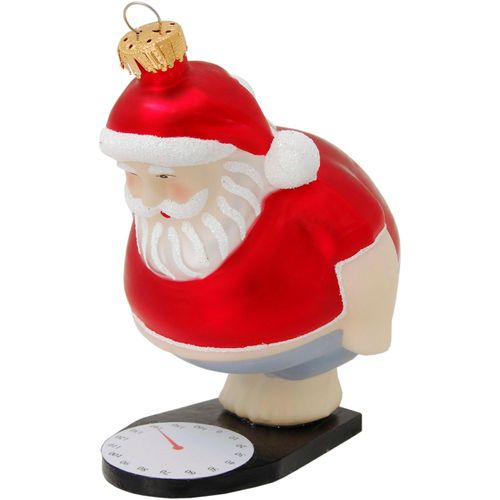 Weihnachtsbaumkugel KREBS GLAS LAUSCHA "Weihnachtsmann auf Waage OHOHOH", rot, B:8cm H:11cm T:9cm Ø:9cm, Glas, Weihnachtsbaumkugeln