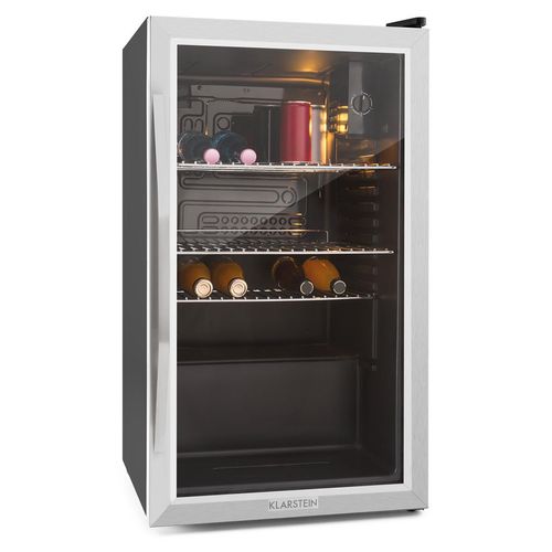 Klarstein Mini Kühlschrank mit Glastür, Mini-Kühlschrank für Zimmer, Getränkekühlschrank Klein mit Verstellbaren Ablagen, Kleiner Kühlschrank 80 Liter, Indoor/Outdoor Kühlschrank Leise