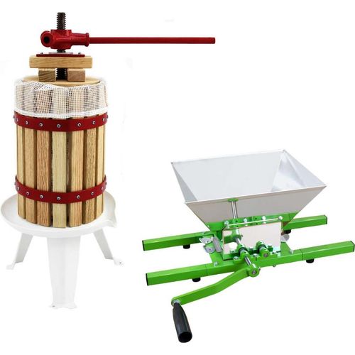 KuKoo 7L Obstmühle & 6L Obstpresse Set aus Edelstahl, Eiche und Stahl