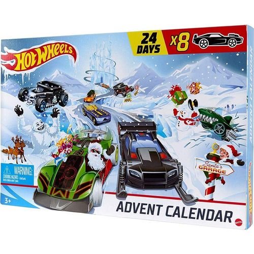 Mattel GJK02 - Hot Wheels - Adventskalender mit 8 Autos und 16 Zubehörteilen
