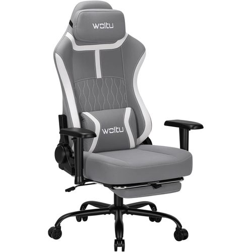 WOLTU Gaming Stuhl,Gamer Stuhl mit 2D verstellbaren Armlehnen, Ergonomisch mit Lendenkissen : Grau Farbe: Grau