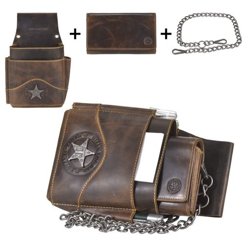Billy the Kid Leder Kellnertaschen-Set macadamia braun Ranger Kellnerbörse Holster und Kette