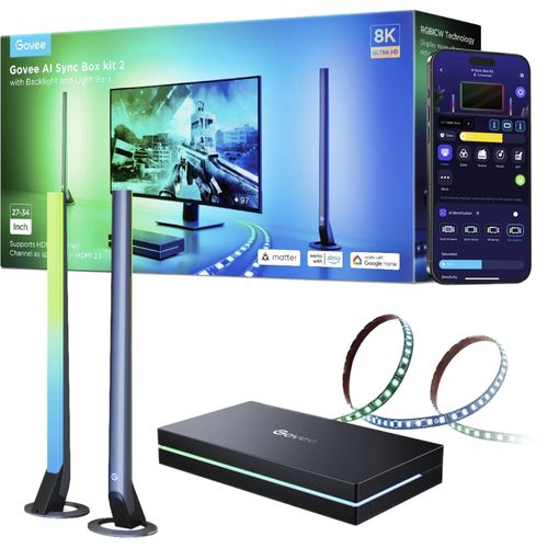 Govee AI Sync Box Kit 2, Set für intelligente Beleuchtung, Wi-Fi/Bluetooth, Schwarz, Multi, 2,4 GHz, Govee Home App