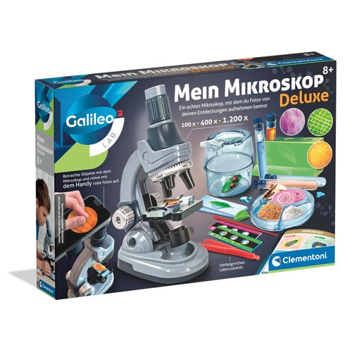 Experimentierkasten CLEMENTONI "Galileo Lap, Mein Mikroskop Deluxe", bunt, Experimentierkästen, Kinder, mit Smartphone-Halter
