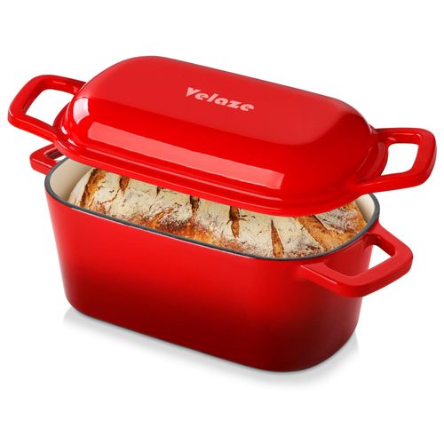 Gusseisen-Bräter für Sauerteigbrot, 3,6 Quart, oval, rot