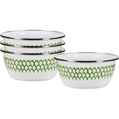 Saladekommen Set - Porzellan Emaille - Handgedippt - 14 cm Durchmesser - Grün