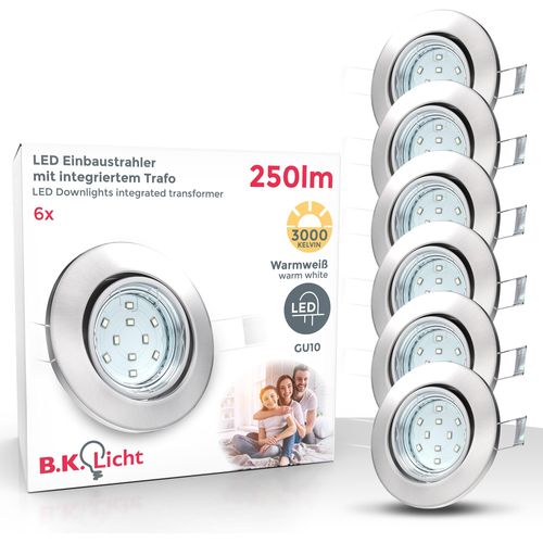B.K.LICHT LED Einbauleuchte "Hila", grau (nickelfarben), 6, H: 7cm, 6 Stk., Leuchten, LED Einbaustrahler schwenkbar inkl. 3W 250 Lumen GU10 3.000K 6er SET, LED Einbaustrahler LED Deckeneinbaustrahler