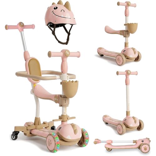 3-in-1 Kinderroller mit Helm, LED-Rädern, 1-6 Jahre, 30 kg, Rosa