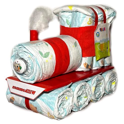 Windeltorte | Windellokomotive in Rot | Windelzug | Geschenk zur Geburt oder Babyparty