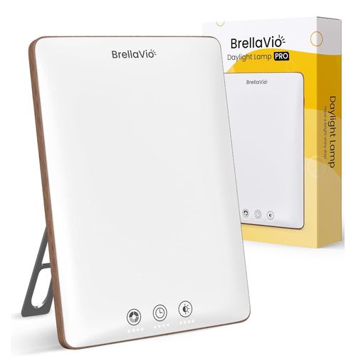 BrellaVio Tageslichtlampe PRO 12.000 Lux - Mit Tasche - UV-freie LED Tageslicht Simulation Lampe - Tageslichtleuchte für Zuhause/Büro (Holzfarbe)