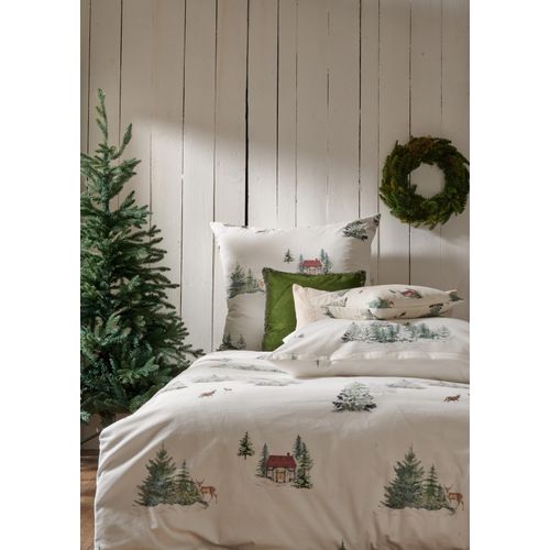 Bettwäsche APELT "Sven Flanell", weiß (weiß, grün), B/L: 155cm x 220cm, 1 Stk., 1 Stk., Flanell, B/L: 80cm x 80cm, 2, Flanell, Bezug: 100% Baumwolle, Bettwäsche, Bettwäsche, Bettwäsche-Set mit Reißverschluss, Flanell, Digitaldruck / Flanell