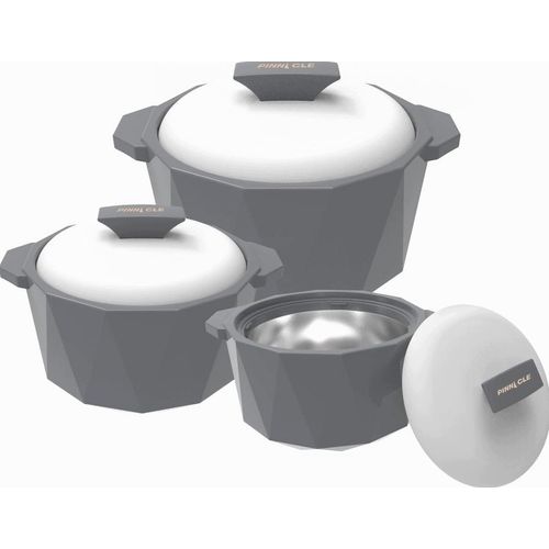 Edelstahl Thermoschüssel Set 3 Teile Rund Grau
