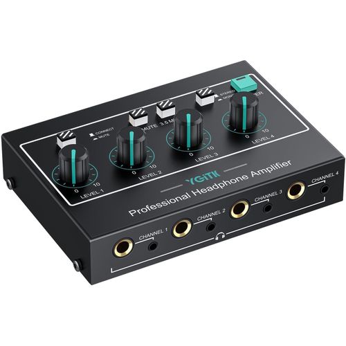 Kopfhörerverstärker Kopfhörer-Splitter - 4 Kanäle - Mono und Stereo - Metall - Schwarz