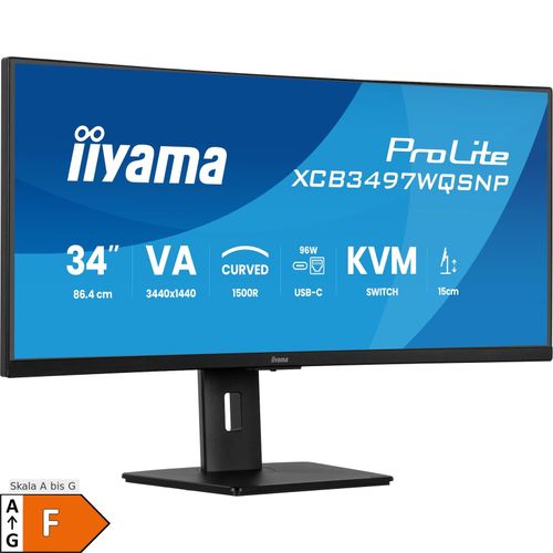 iiyama ProLite XCB3497WQSNP-B1, Schwarz, 34 Zoll, Curved, UltraWide Quad HD, 120 Hz, 0,4ms Monitor