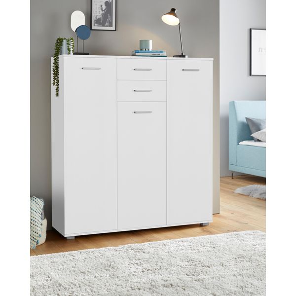 Kombikommode Priess, Weiß, B:123Cm H:135Cm T:38Cm, Holzwerkstoff, Sideboards, Kombikommode-image