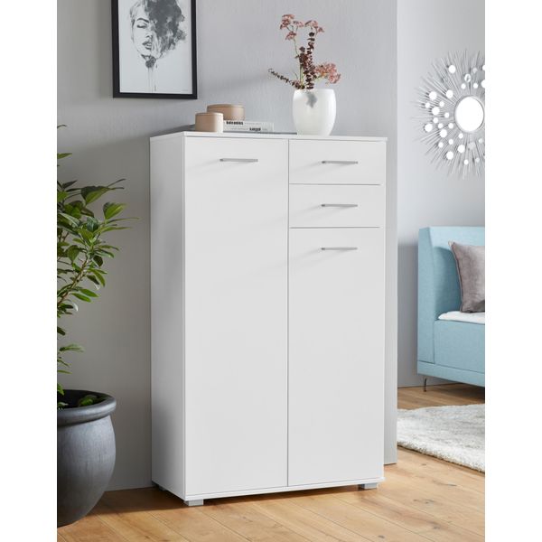 Kombikommode Priess, Weiß, B:82Cm H:135Cm T:38Cm, Holzwerkstoff, Sideboards, Kombikommode-image