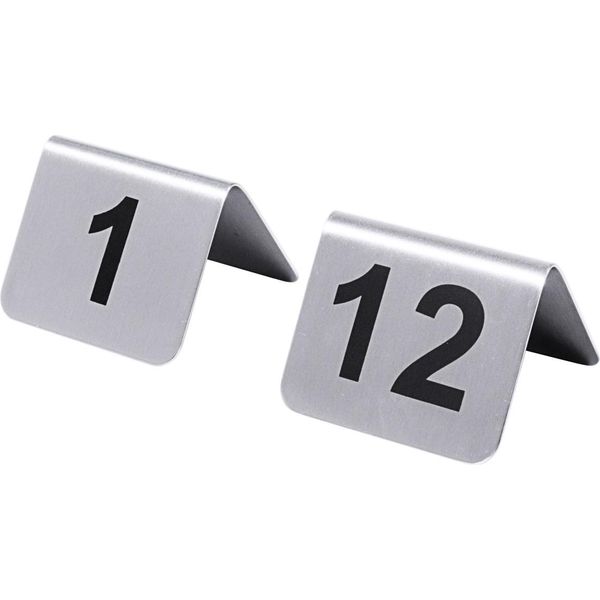 Targhetta Numerica Da Tavolo Con Numeri Da 1 A 12 Con Cifre Serigrafate Nere, In Acciaio Inossidabile 18/10, Satinato, Spessore Del Materiale: 0,8 Mm, Superficie 5,3 X 4,5 Cm, L'impronta Non è Lavabile In Lavastoviglie, Qualità Pesante; Confezione Con Ogni Targhetta Numerica Da Tavolo, Con Cifre Serigrafate Nere-image