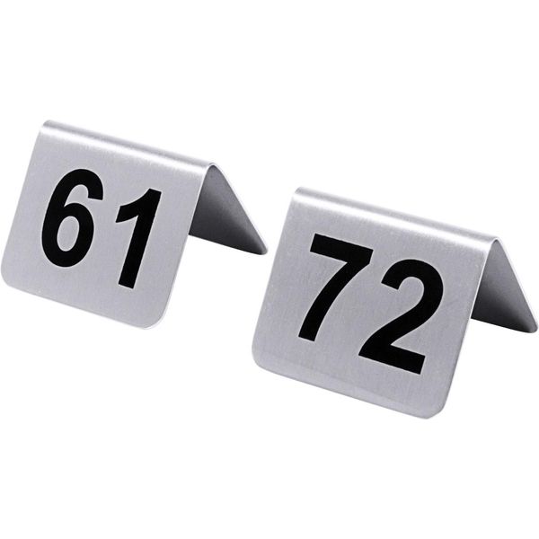 Targhetta Numerica Da Tavolo Con Numeri Da 61 A 72 Con Cifre Serigrafate Nere, In Acciaio Inossidabile 18/10, Satinato, Spessore Del Materiale: 0,8 Mm, Superficie 5,3 X 4,5 Cm, L'impronta Non è Lavabile In Lavastoviglie, Qualità Pesante; Confezione Con Ogni Targhetta Numerica Da Tavolo, Con Cifre Serigrafate Nere-image