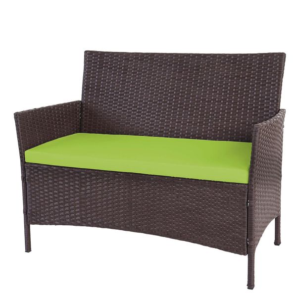 Poly-Rattan Gartenbank Hamar, Sitzbank Bank ~ Braun-Meliert, Kissen GrüN-image
