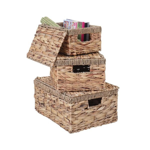 3Er Set Aufbewahrungsbox MCW-C23, Truhe Kiste Box Mit Deckel, Wasserhyazinthe Naturfarben-image