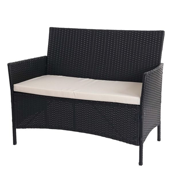 Poly-Rattan Gartenbank Hamar, Sitzbank Bank ~ Anthrazit, Kissen Creme-image