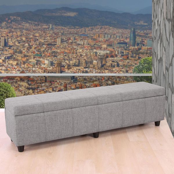 Aufbewahrungs-Truhe Kriens Xxl, Sitzbank Bank, Stoff/Textil, 45X180X45Cm ~ Schriftzug, Creme-image