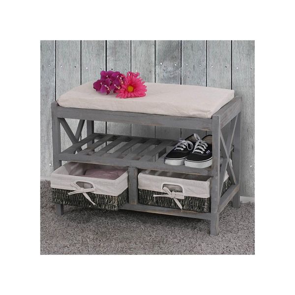 Schuhregal MCW-C48, Sitzbank Schuhablage, Shabby-Look Vintage 45X65X34Cm ~ Grau-image