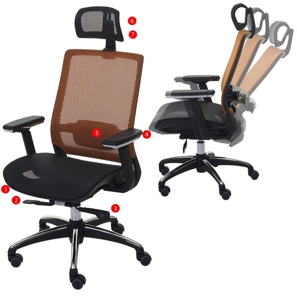 BüRostuhl MCW-A20, Schreibtischstuhl Drehstuhl, Ergonomisch KopfstüTze Stoff/Textil ~ Schwarz/Orange-image