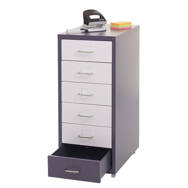 Rollcontainer Preston T851, Schubladenschrank Stahlschrank, 69X28X41Cm 6 Schubladen ~ Dunkelgrau Weiß-Dunkelgrau-image