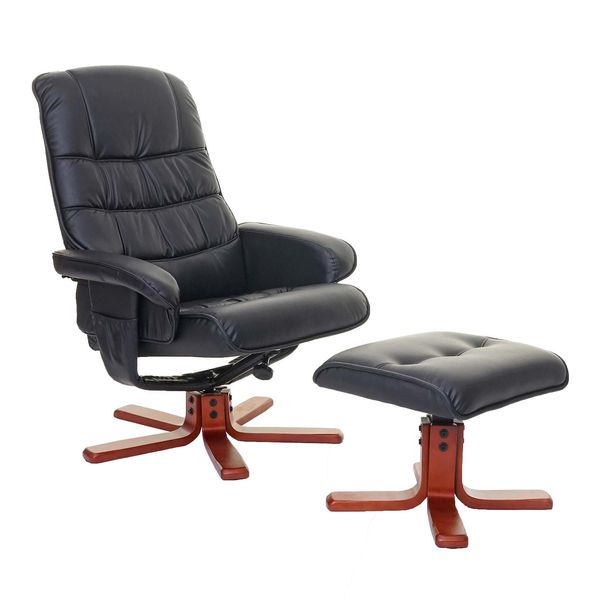 Relaxsessel MCW-E30, Fernsehsessel Liegesessel Tv-Sessel Mit Hocker ~ Kunstleder Schwarz-image