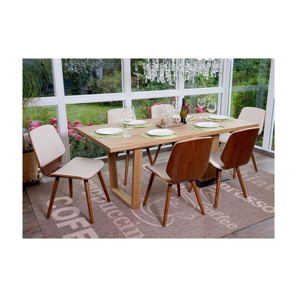 6Er-Set Esszimmerstuhl MCW-B16, Holz Bugholz Retro-Design Walnussoptik, Mvg-Zertifiziert ~ Kunstleder Creme-image
