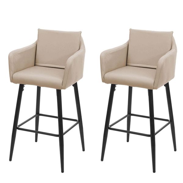 2Er-Set Barhocker MCW-H93, Barstuhl Tresenhocker, FußAblage Metall ~ Kunstleder Taupe-Beige-image