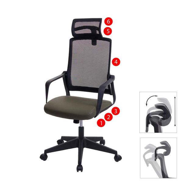 BüRostuhl MCW-J52, Drehstuhl Schreibtischstuhl, Ergonomisch KopfstüTze, Kunstleder ~ OlivgrüN-image